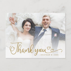 Cartão Postal Casamento Agradecimento Roteiro Dourado Sobre Fo