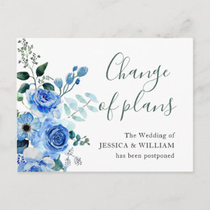 Cartão Postal Casamento Alterar a Data Rosas Azuis