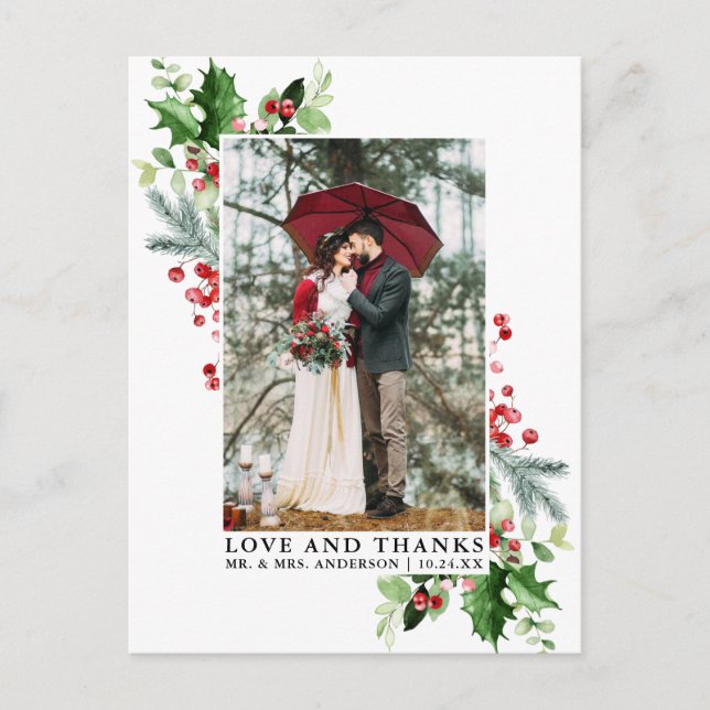 Cartão Postal Casamento Amor e Agradecimento de Verde de Inverno (Frente)
