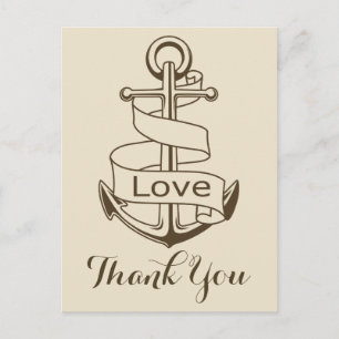 Cartão Postal Casamento Âncora de Navio Marrom Obrigado Náutico