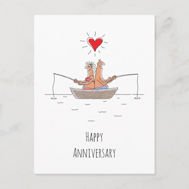 Cartão Postal Casamento Aniversário Casado Coração de Pesca de C (Frente)