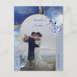 Cartão Postal Casamento Azul-Aqua Marble Moderno Obrigado