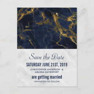 Cartão Postal Casamento Azul Marinho e Dourado Moderno Salve a D