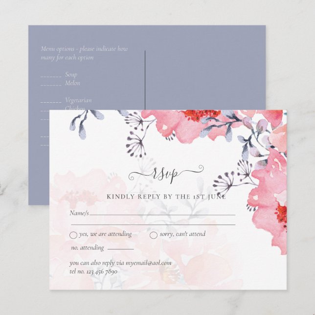 Cartão Postal Casamento Azul Pano-Rosa-Rosa-Esbranquiçado (Frente/Verso)