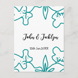 Cartão Postal Casamento azul turquesa casal nome data flstylish