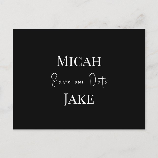 Cartão Postal Casamento B/W Contemporâneo Salve nossa Data (Frente)
