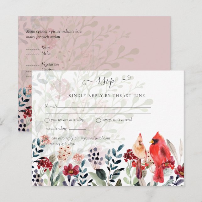 Cartão Postal Casamento Bela de Aves do CARDINAL RED (Frente/Verso)