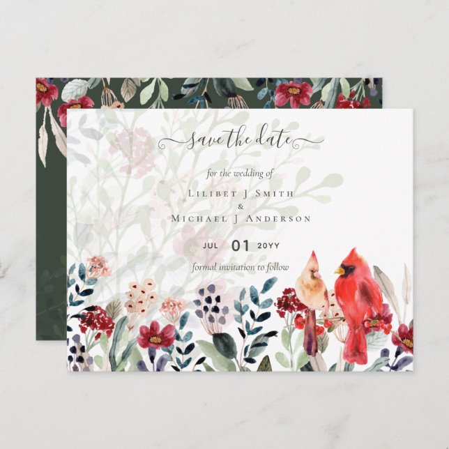 Cartão Postal Casamento Bela de Aves do CARDINAL RED (Frente/Verso)
