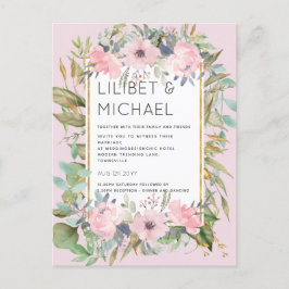 Cartão Postal Casamento Blush Pink Floral Boho