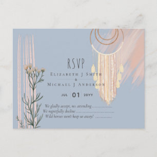 Cartão Postal Casamento BOHO Captura de Sonho Azul Empoeirado Pê