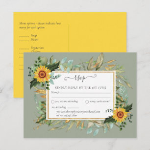 Cartão Postal Casamento Boho Sunflower Sage Greenery