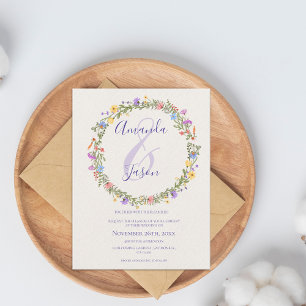 Cartão Postal Casamento Bonito de Púrpura Amarelo- Wreath