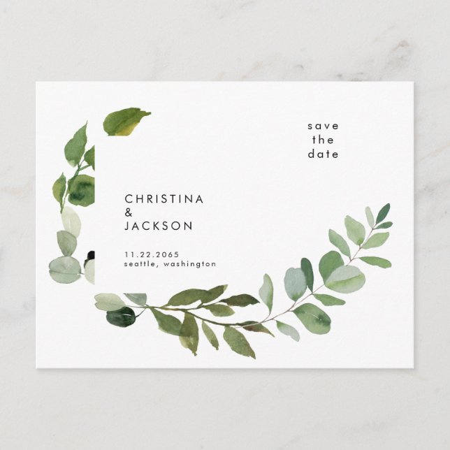 Cartão Postal Casamento Botânico de Eucalyptus Moderno Salve a D (Frente)