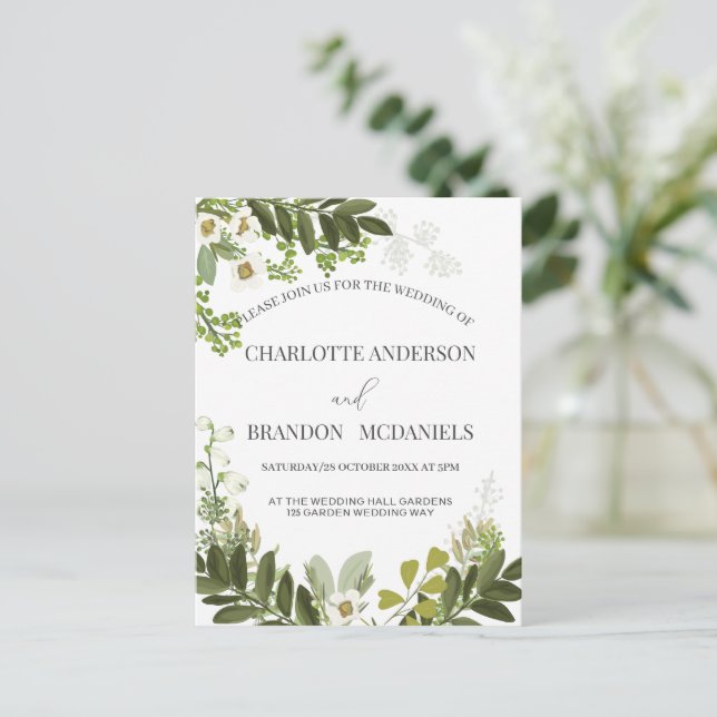 Cartão Postal Casamento Botânico de Geen Leaves Timeles (Em pé/Frente)