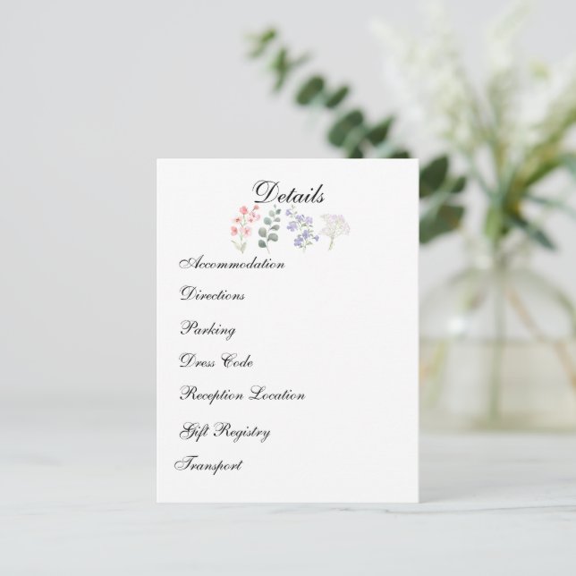Cartão Postal Casamento Botânico de Lavanda com Flores Silvestre (Em pé/Frente)