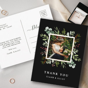Cartão Postal Casamento Botânico de Natal Preto Agradecimento Fo