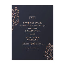 Casamento botânico dourado da marinha. Salve a dat
