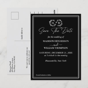 Cartão Postal Casamento Branco e Negro Clássico Salvar a Data