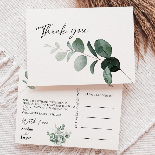 Cartão Postal Casamento Branco Moderno Greenery Obrigado Cartão- (Criador carregado)
