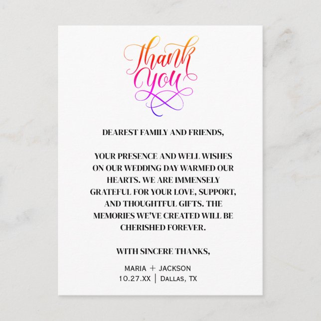 Cartão Postal Casamento Branco Negro de Script Elegante Moderno (Frente)