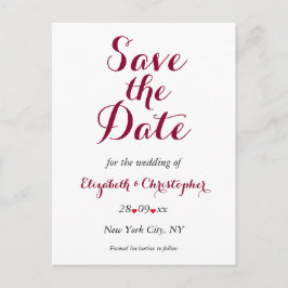 Cartão Postal Casamento Branco Simples de Marsala Salve a Data