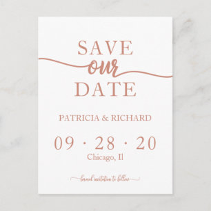 Cartão Postal Casamento Caligrafia Rosa Dourado Save The Date