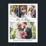 Cartão Postal Casamento Cardíaco Caligrafia Obrigado 4 Foto<br><div class="desc">Cartaz de Caligrafia Simples e Moderna,  Sr. e Sra. Heart Wedding Bride e Groom 4 Foto Obrigado</div>