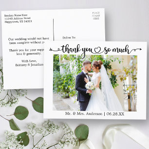 Cartão Postal Casamento Cardíaco Da Caligrafia Muito Obrigado