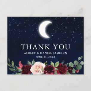Cartão Postal Casamento Celestial Céu Lua Estrelas Floral Obriga