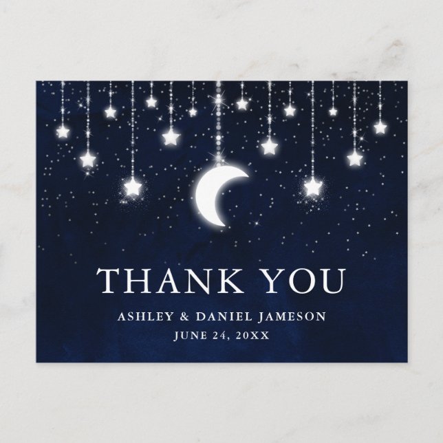 Cartão Postal Casamento Celestial Céu Lua Estrelas Luzes Obrigad (Frente)