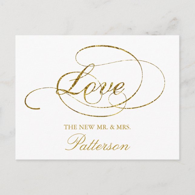 Cartão Postal Casamento Chic Faux Gold Foil Obrigado Modelo (Frente)