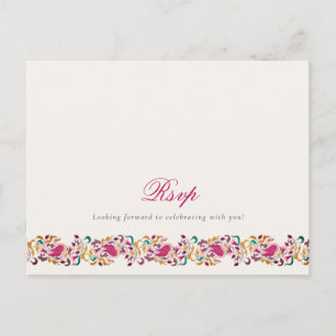 Cartão Postal Casamento Cisne Floral Rosa Verde Amarelo Clássico