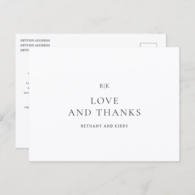 Cartão Postal Casamento Clássico Elegante Negro e Branco Obrigad (Frente/Verso)