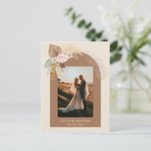 Cartão Postal Casamento Clássico Moderno de Boho Rustico Beige B