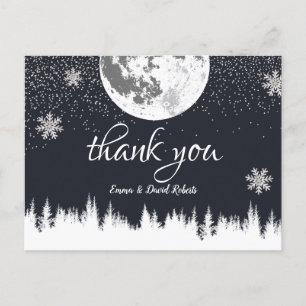 Cartão Postal Casamento com a Lua e os Flocos de Neve da Florest