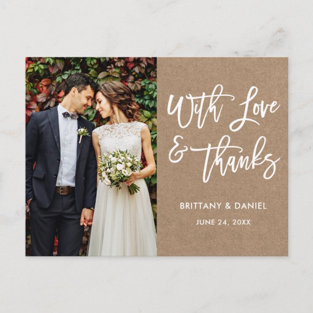 Cartão Postal Casamento com Amor e Agradecimento em Kraft de Let (Frente)