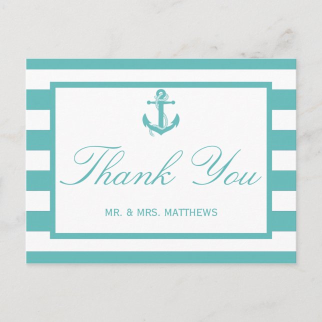 Cartão Postal Casamento com Ancoragem de Tiras de Turquesa Náuti (Frente)