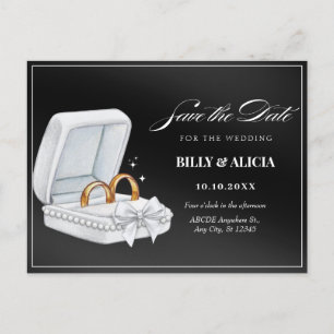 Cartão Postal Casamento com anel de casal preto e branco