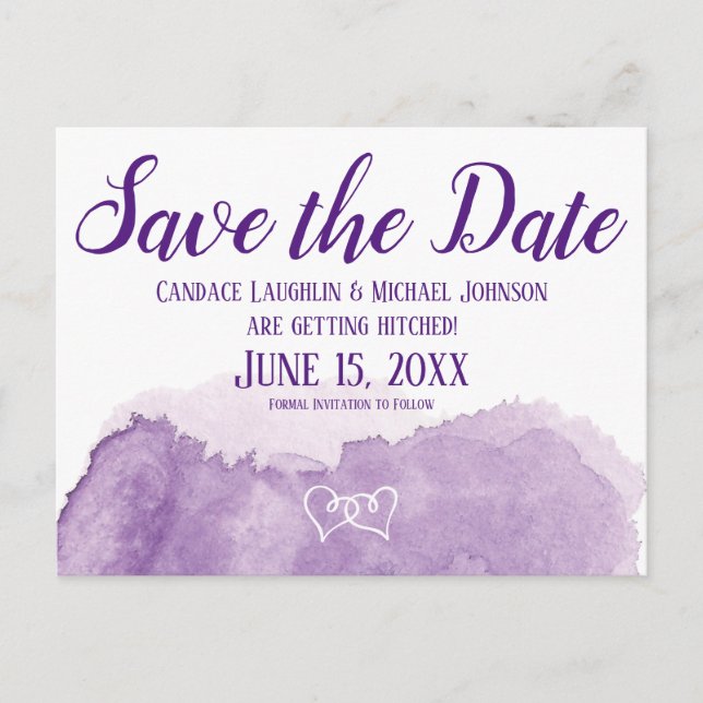 Cartão Postal Casamento com Aquarela de Lavanda Roxa Salvar a Da (Frente)