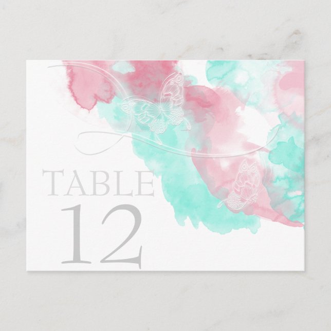 Cartão Postal Casamento com Blush de Borboleta de Aquarela (Frente)