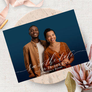 Cartão Postal Casamento Com Caligrafia Chic Salva A Foto Da Data