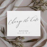 Cartão Postal Casamento com Caligrafia Moderna Muda a Data<br><div class="desc">Adiamento de casamento personalizado/alteração do cartão postal com design de caligrafia branca e preto moderno e elegante.</div>