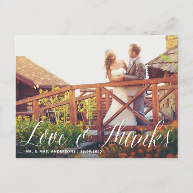 Cartão Postal Casamento com Caligrafia Moderna Obrigado Cartão-P (Frente)