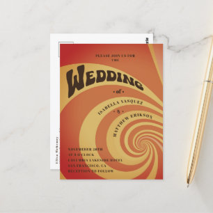 Cartão Postal Casamento com Código QR Amarelo Laranja da Retro 7