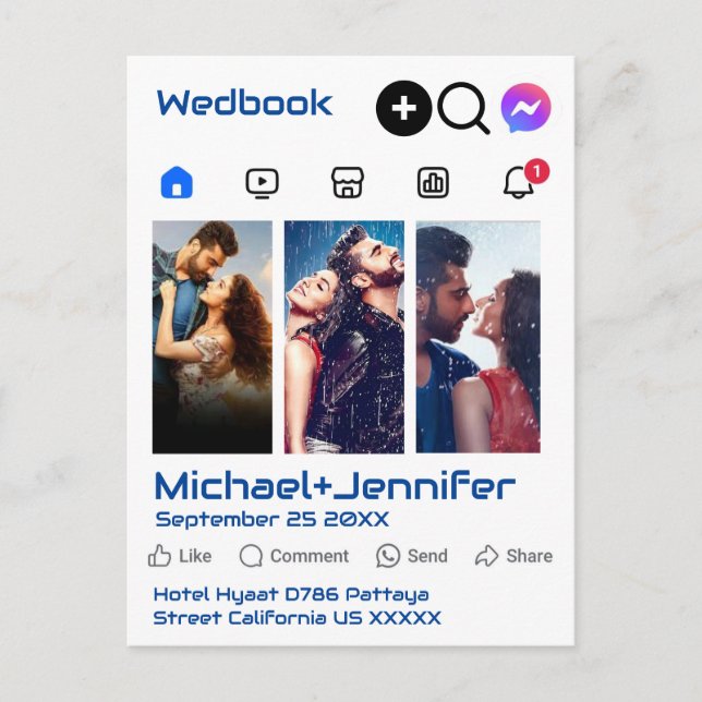 Cartão Postal Casamento com Código QR de Foto Temotado pela Mídi (Frente)