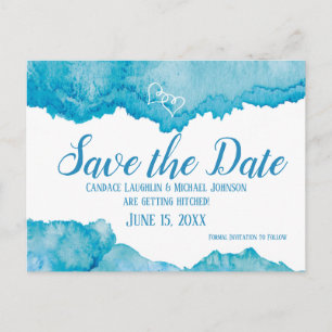 Cartão Postal Casamento com Cor de Água Azul Teal Salva a Data