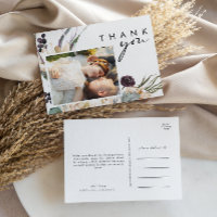 Casamento com Foto de Script Floral Branco Obrigad