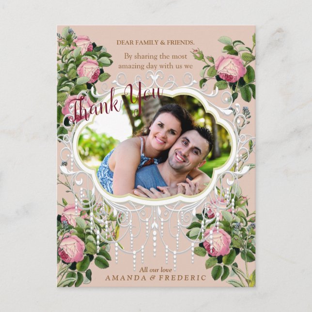 Cartão Postal Casamento Com O Jardim Bush Vitoriano Obrigado (Frente)