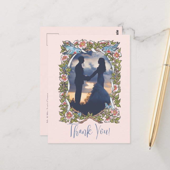 Cartão Postal Casamento com Obrigado de Foto do Jardim Floral Wa (Frente/Verso In Situ)