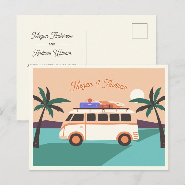 Cartão Postal Casamento com Retro van (Frente/Verso)